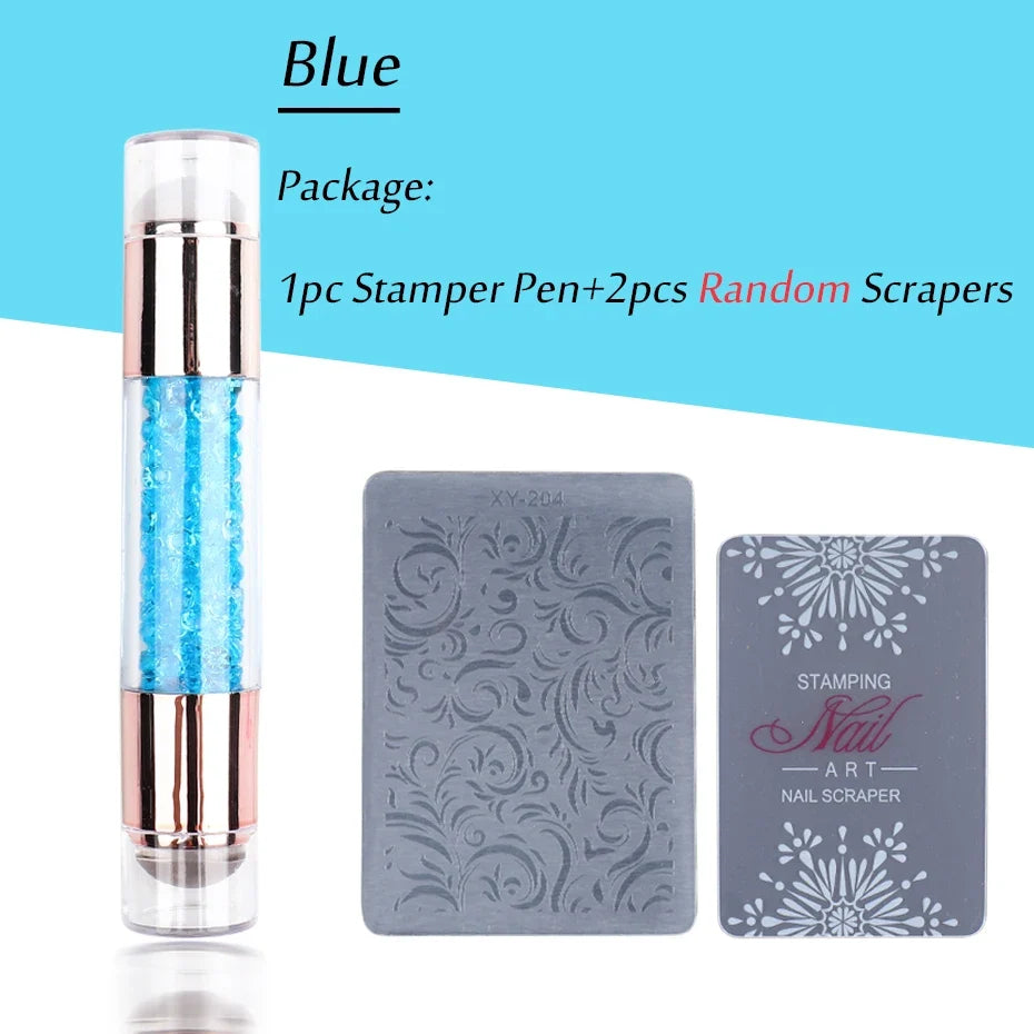 Transparent Nail Art Stamper Kit - French Manicure Stamping Plate, Scraper & Polish Tools