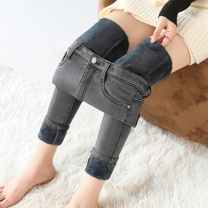 Women’s Thermal Fleece Jeans – Winter Warm Thickened Skinny Velvet Pants