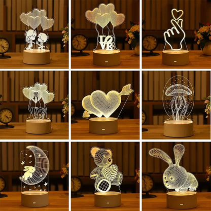 2024 Valentine's Day 3D Love Lamp: Acrylic Bear and Rose LED Night Light, Perfect Gift for Kids' Birthdays, Rabbit Easter Decor, and Wedding Decoration