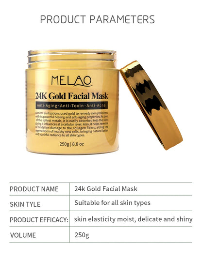 MELAO 24K Gold Collagen Face Mask – Moisturizing & Brightening Facial Treatment for Glowing Skin