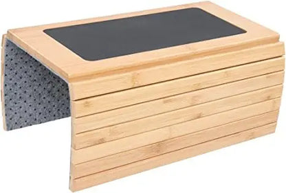Bamboo Wood Sofa Arm Tray with Phone Holder – Flexible Couch Arm Table for Drinks, Snacks & Remote Control