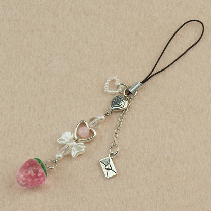 Ai Yazawa Nana Anime Heart & Strawberry Phone Charm Keychain – Y2K Handmade Jewelry