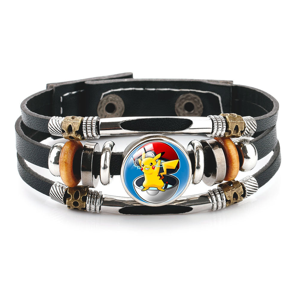 20cm Pikachu Mega Stone Cowhide Bracelet – Anime Cosplay Adjustable Wristband with Glass Cabochon