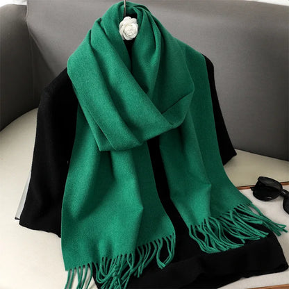 62-Color Solid Women’s Winter Scarf — Thick Warm Cashmere Pashmina Shawl with Tassels, Outdoor Luxury Wrap, Windproof Fashion Scarf