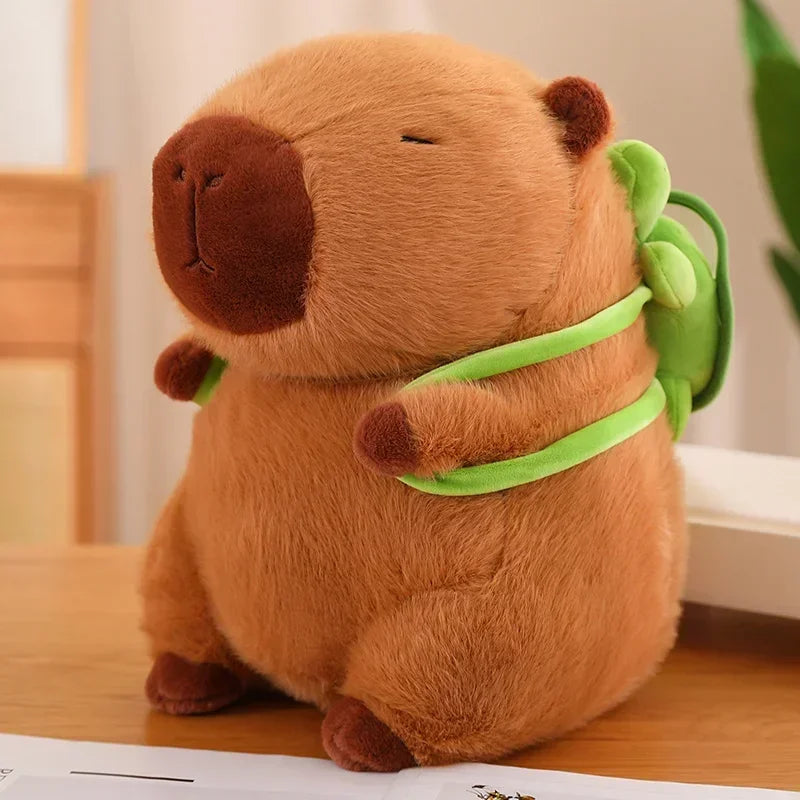 Cute Turtle & Capybara Plush Backpack Pendant – Strawberry Hat Soft Stuffed Toy for Kids Birthday Gift
