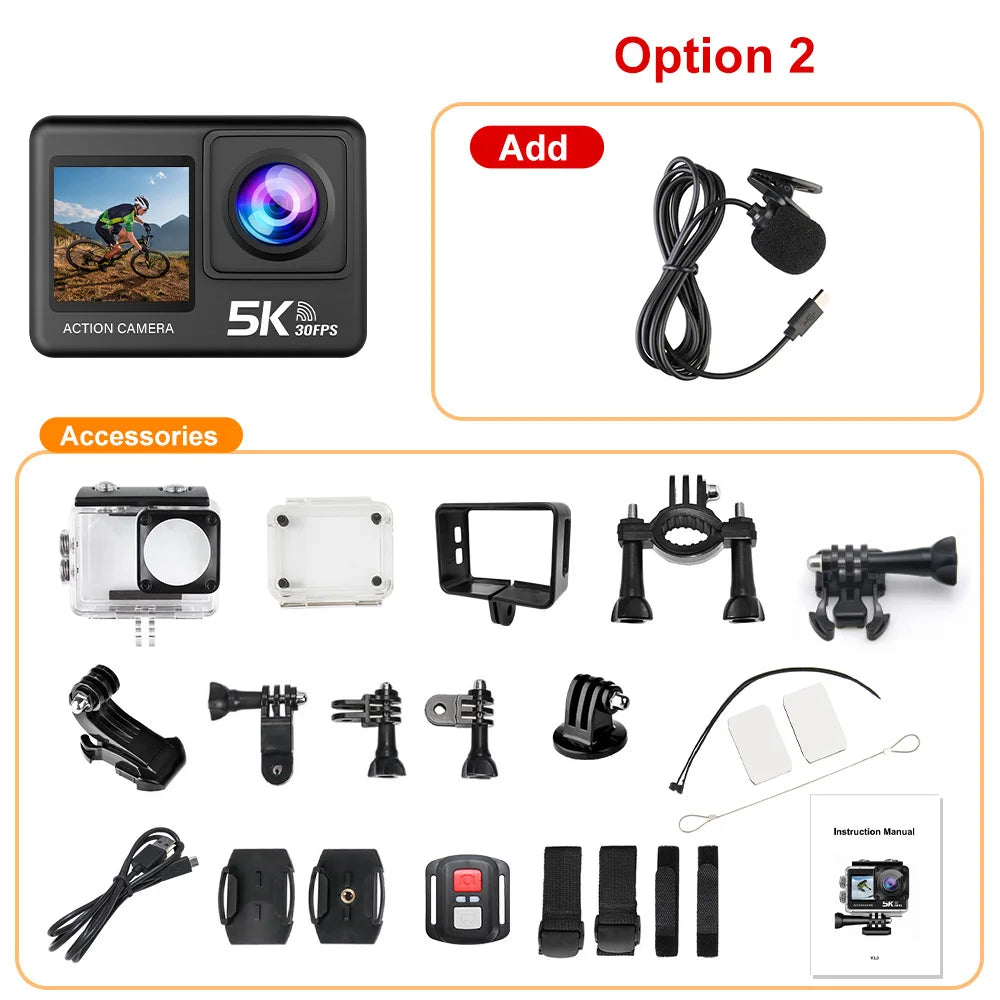 5K Action Camera – 4K60FPS, EIS, Dual Screen, 170° Wide Angle, 30M Waterproof Sport Camera with Remote Control