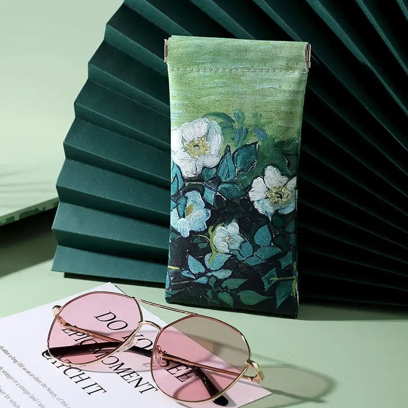 Van Gogh Wild Rose Floral Glasses Case – Art Inspired Eyewear Pouch for Sunglasses, Unisex Storage