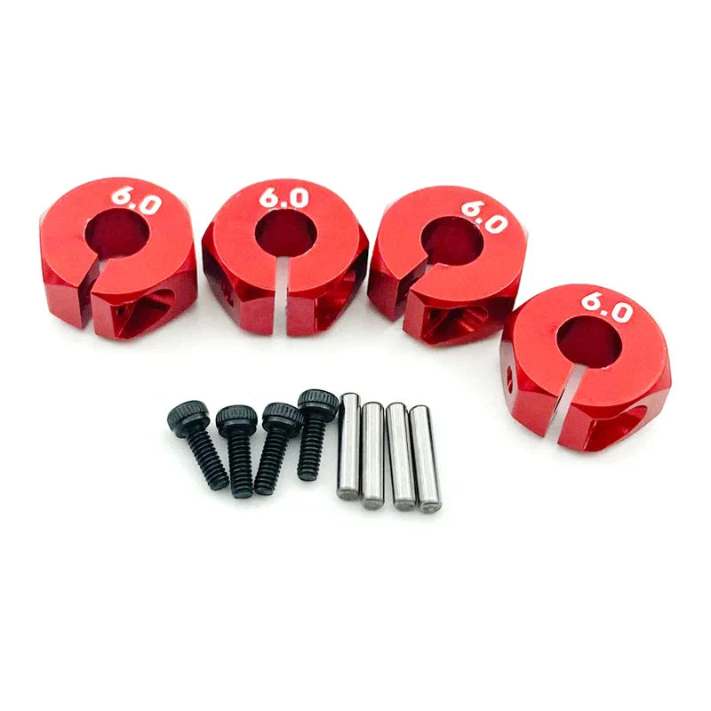 4PCS Aluminum Wheel Hex Hubs — 12mm Drive with Pins & Screws, 5/6/7mm Thickness for RC Cars, Crawlers, HSP, Tamiya, SCX10 & Slash