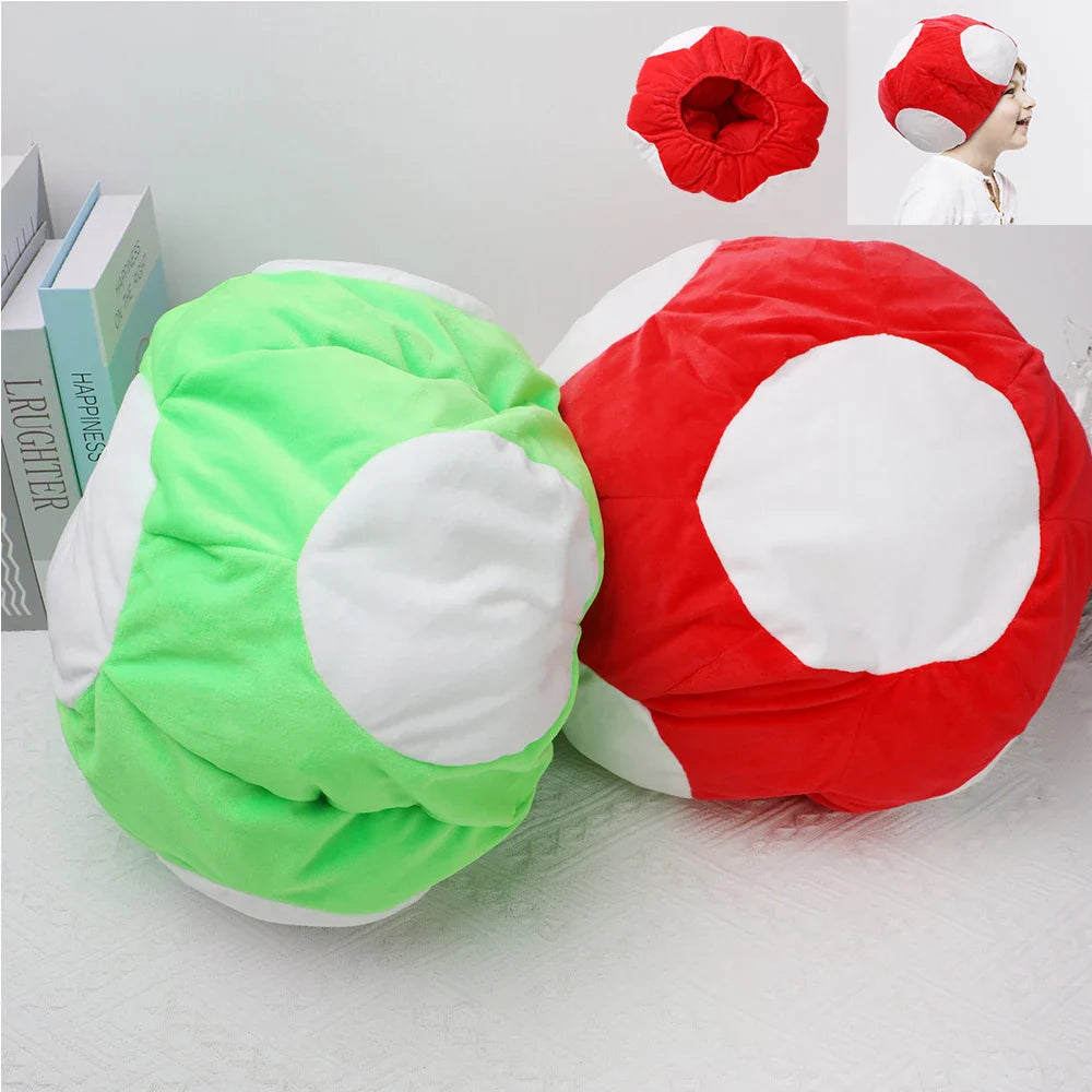 Mario & Luigi Bros Plush Mushroom Hat – Red, Green, Blue Cosplay Cap for Unisex