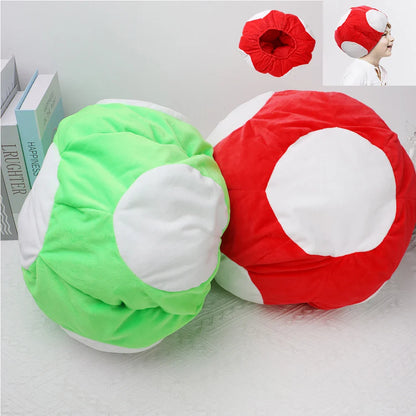Mario & Luigi Bros Plush Mushroom Hat – Red, Green, Blue Cosplay Cap for Unisex