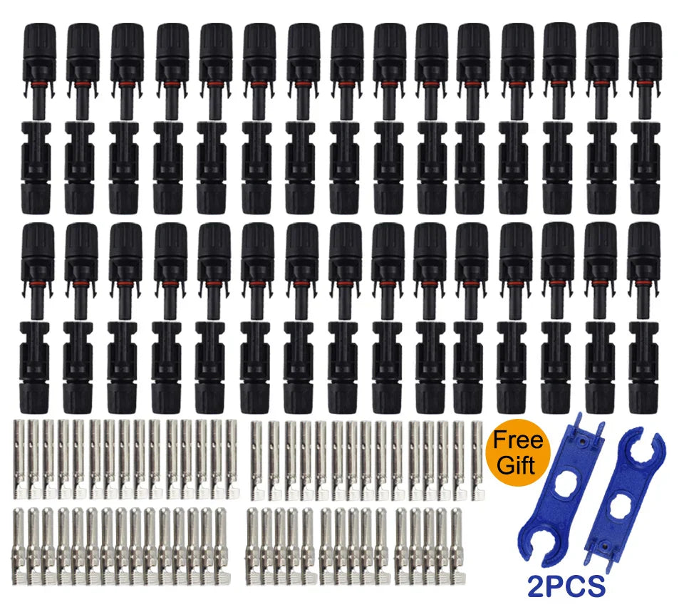 DC Solar Connector Kit 1000V 30A – IP67 Waterproof PV/MC Cable Connectors (5–200 Pcs, 2.5/4/6mm²)
