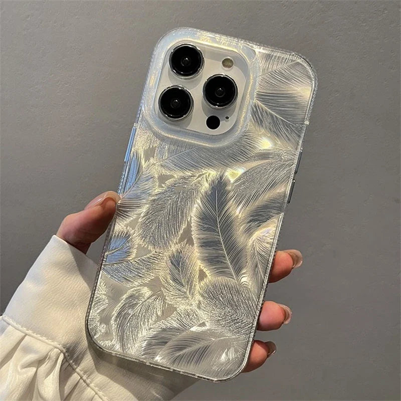 Fashion Laser Gradient Feather Phone Case – Shockproof Silicone Cover for iPhone 11 15 14 13 12, Pro Max & Pro Models