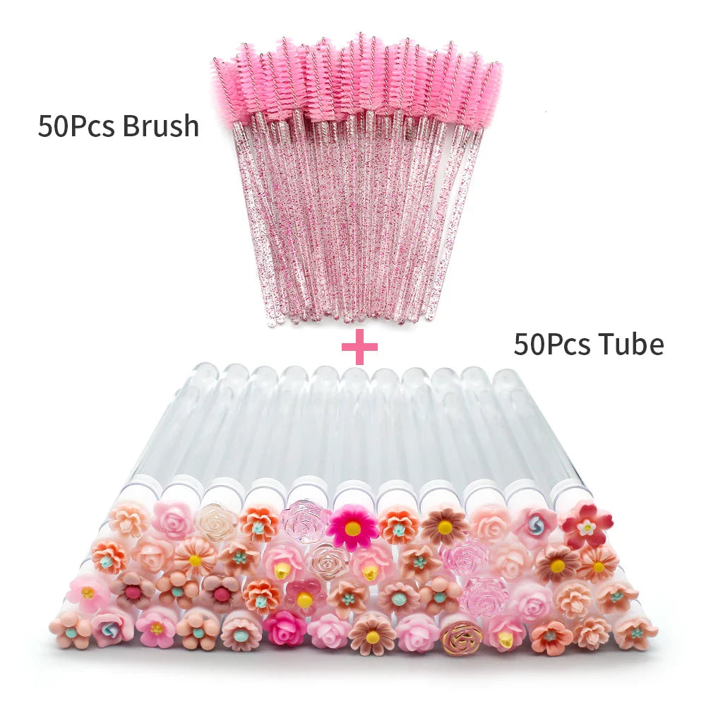 10/50PCS Reusable Eyelash & Eyebrow Brush Tubes — Replaceable Dust-Proof Wands Storage & Makeup Tool