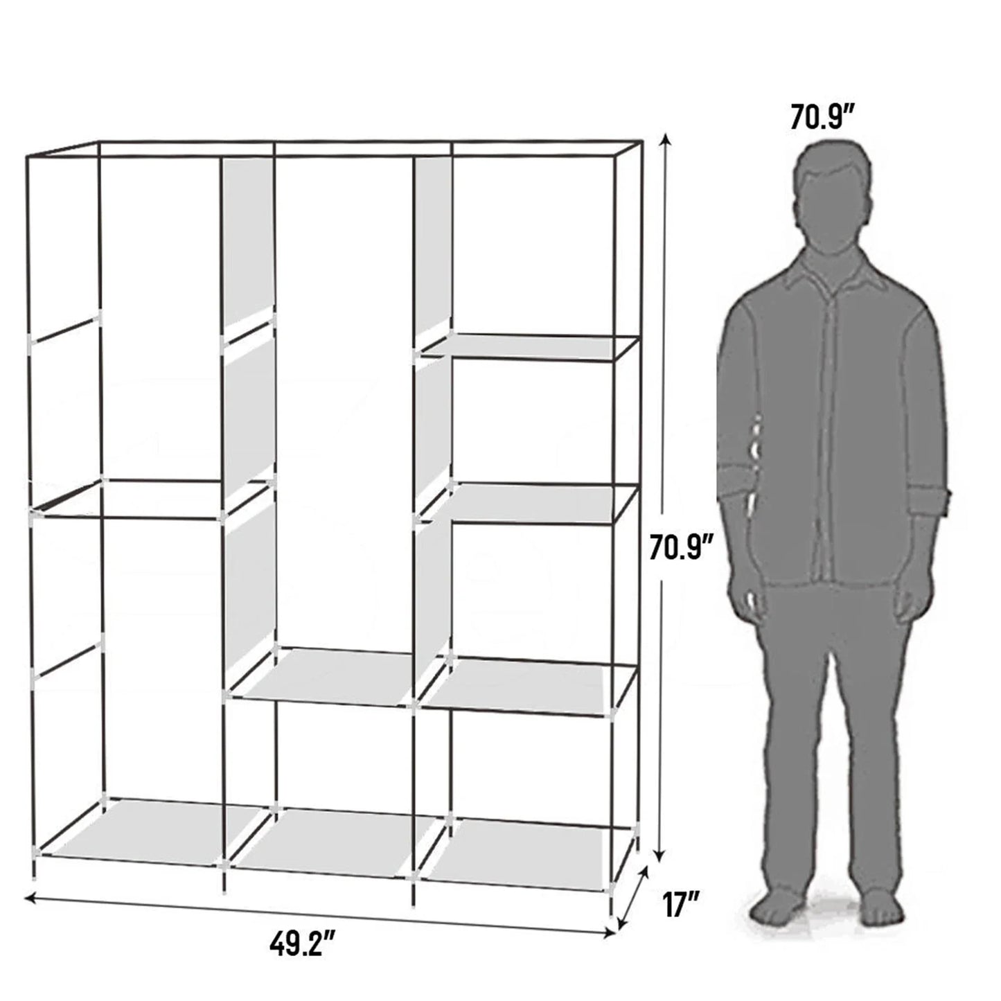 71" Portable Closet Wardrobe – Gray Clothes Rack with Shelf, Storage Organizer
