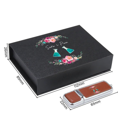 Leather USB 3.0 Flash Drive - Free Logo, 4GB-128GB High-Speed Memory Stick, Wedding Gift