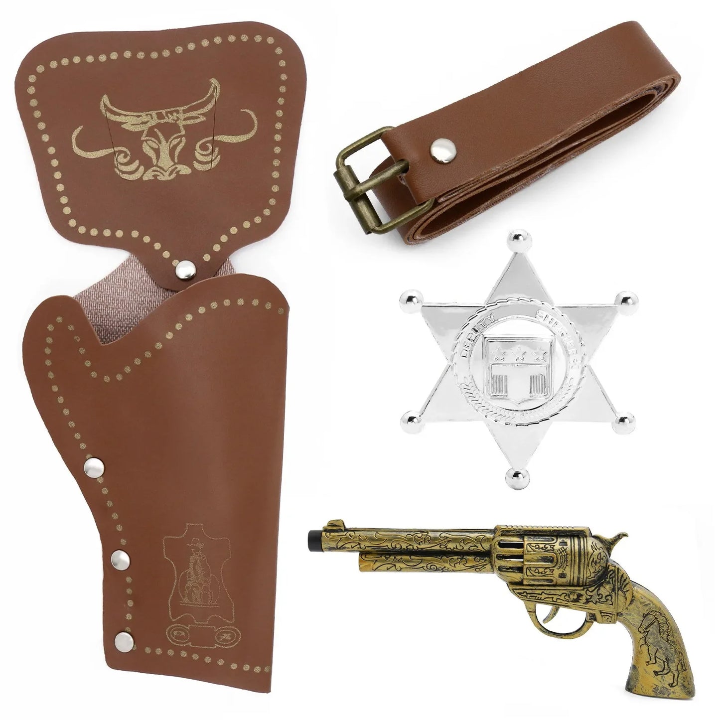 Medieval Cowboy Costume Set - Cowboy Hat, Holster & Toy Gun Belt Accessories