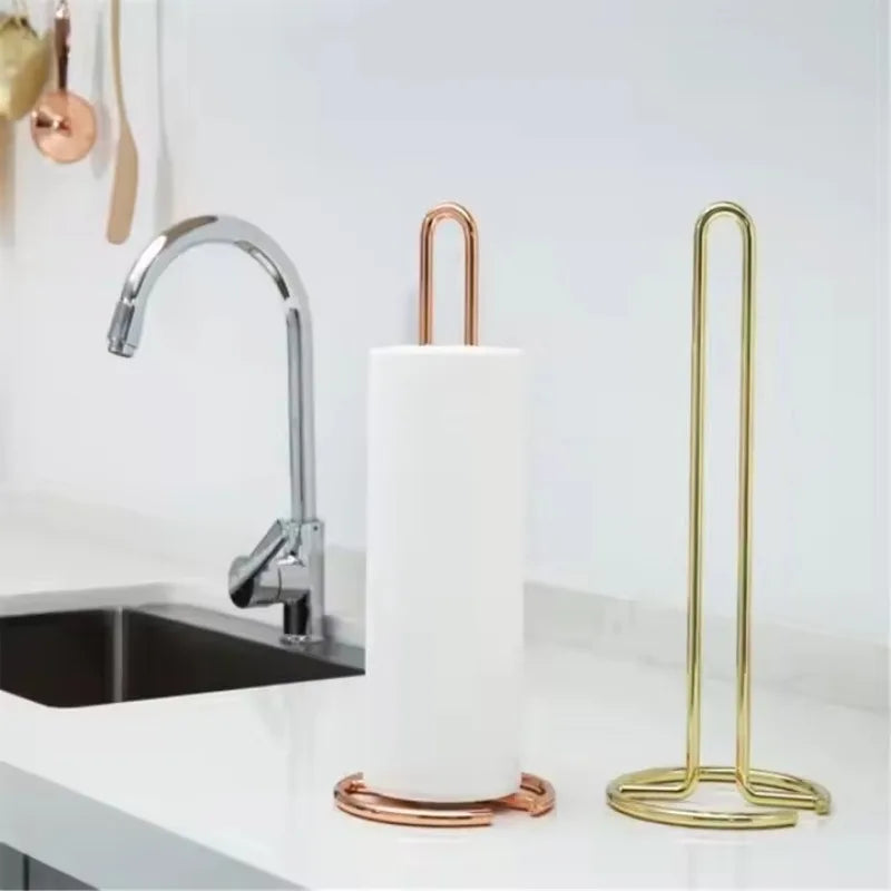 Metal Paper Towel Holder Stand – Modern Minimalist Countertop Dispenser, Elegant Gold & Rose Gold Finish for Kitchen & Dining Table