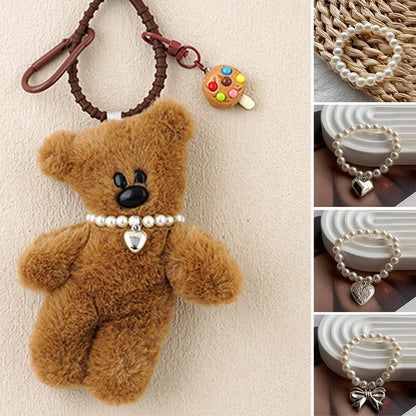 17cm Labubu Macaron Sitting Party Ornament — DIY Cute Plush Pendant with Pearl Necklace & Alloy Chain Accessory