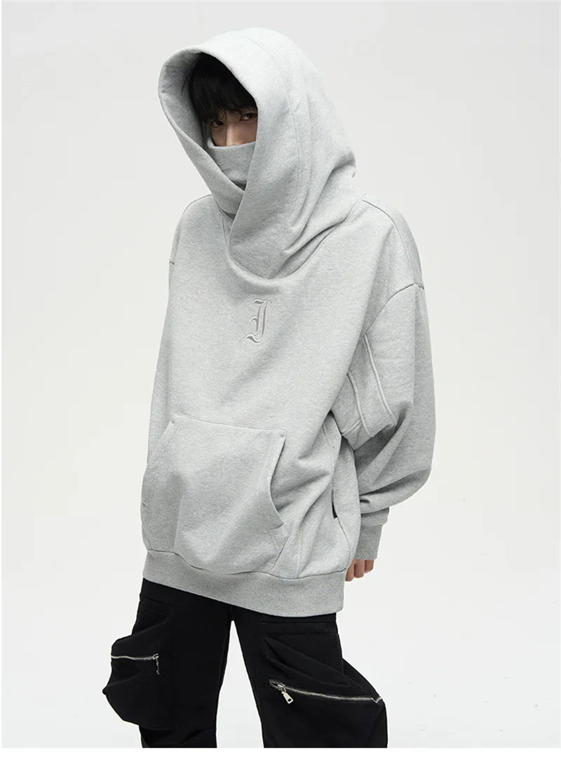 Autumn Ninja Streetwear Turtleneck Hoodie for Men – Letter Embroidered Hip Hop Fashion Sweatshirt, Y2K Vintage Fleece