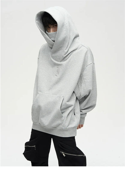 Autumn Ninja Streetwear Turtleneck Hoodie for Men – Letter Embroidered Hip Hop Fashion Sweatshirt, Y2K Vintage Fleece