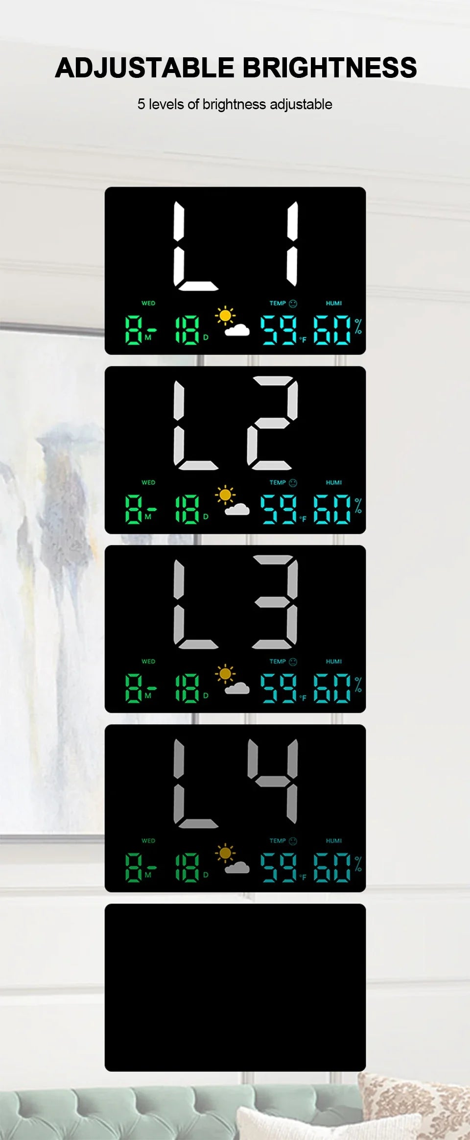 High-Definition Large-Screen Digital Wall Clock – Multi-Function Weather Clock with Temperature, Humidity Display & Color Alarm