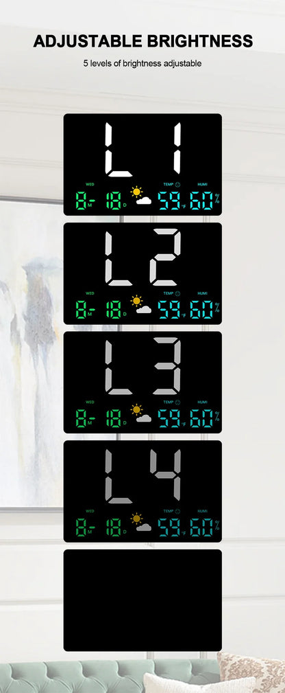 High-Definition Large-Screen Digital Wall Clock – Multi-Function Weather Clock with Temperature, Humidity Display & Color Alarm