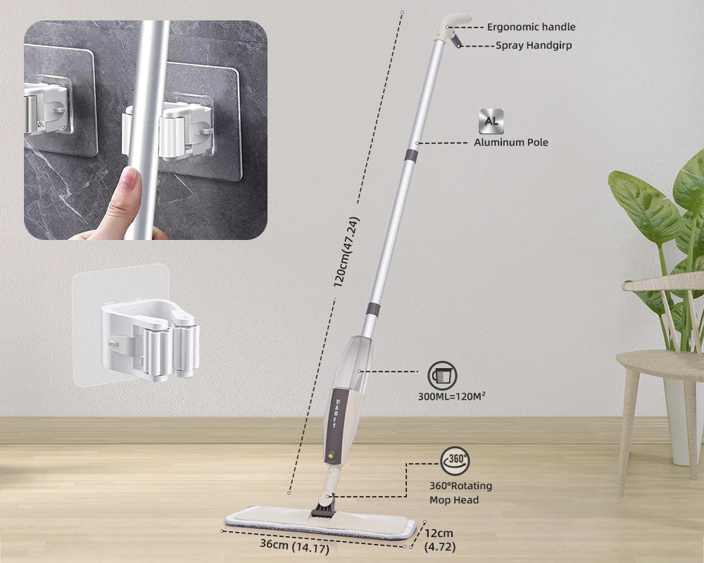 Spray Mop Broom Set — Magic Flat Mop with Rotating Head, Reusable Microfiber Pads for Home Floor Cleaning