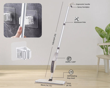 Spray Mop Broom Set — Magic Flat Mop with Rotating Head, Reusable Microfiber Pads for Home Floor Cleaning