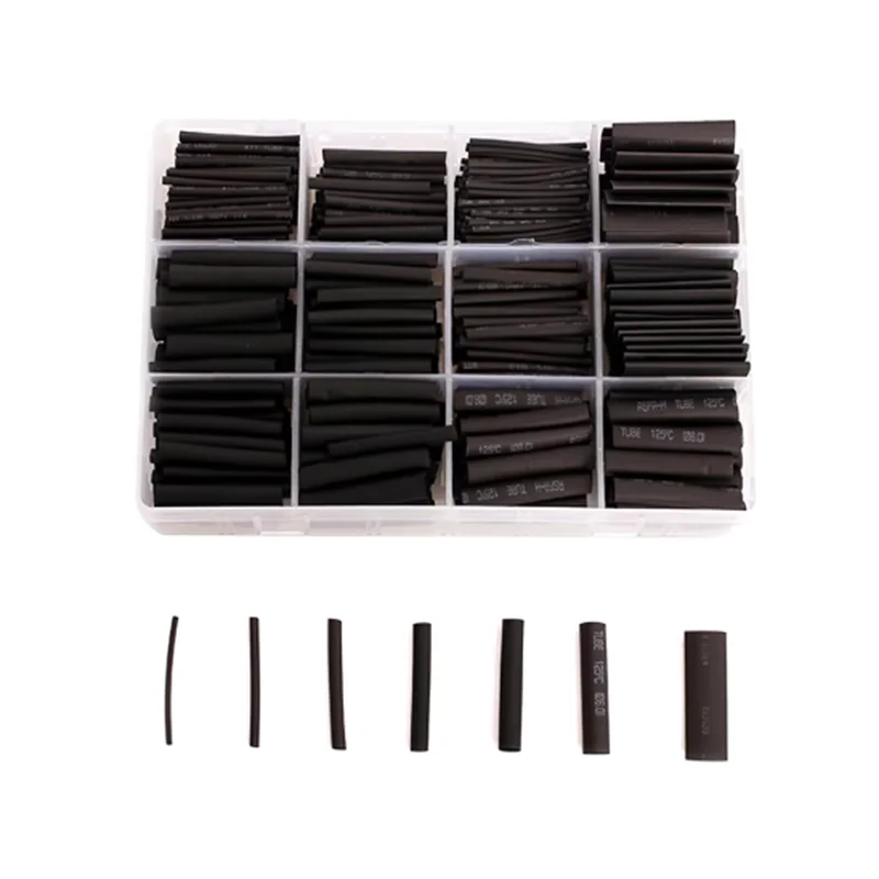 625pcs Heat Shrink Tubing Set – 2:1 Black Thermoresistant Polyolefin Sleeving for Wire & Cable Wrapping