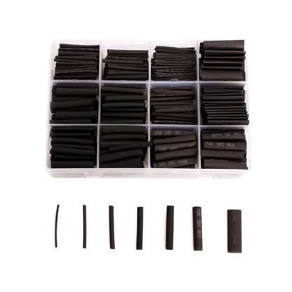 625pcs Heat Shrink Tubing Set – 2:1 Black Thermoresistant Polyolefin Sleeving for Wire & Cable Wrapping