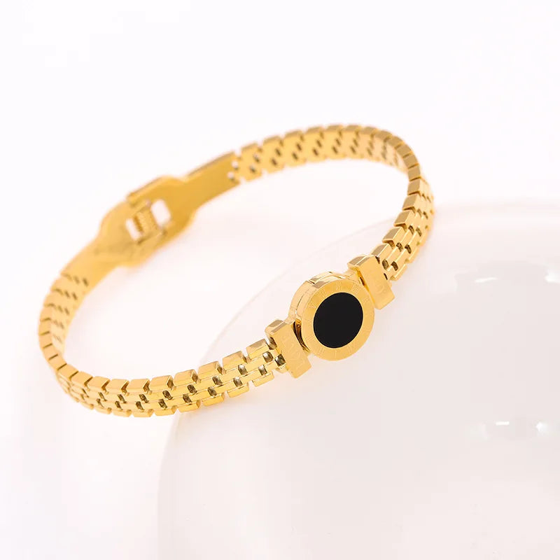 Titanium Steel Stainless Steel Zircon Inlaid Gold Plated Bracelet – Classic & Simple Style for Women's Daily Wear