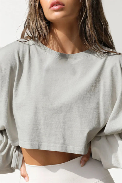 Women’s Sports Crop Top – Long Sleeve Gym & Yoga Workout Fitness Shirt