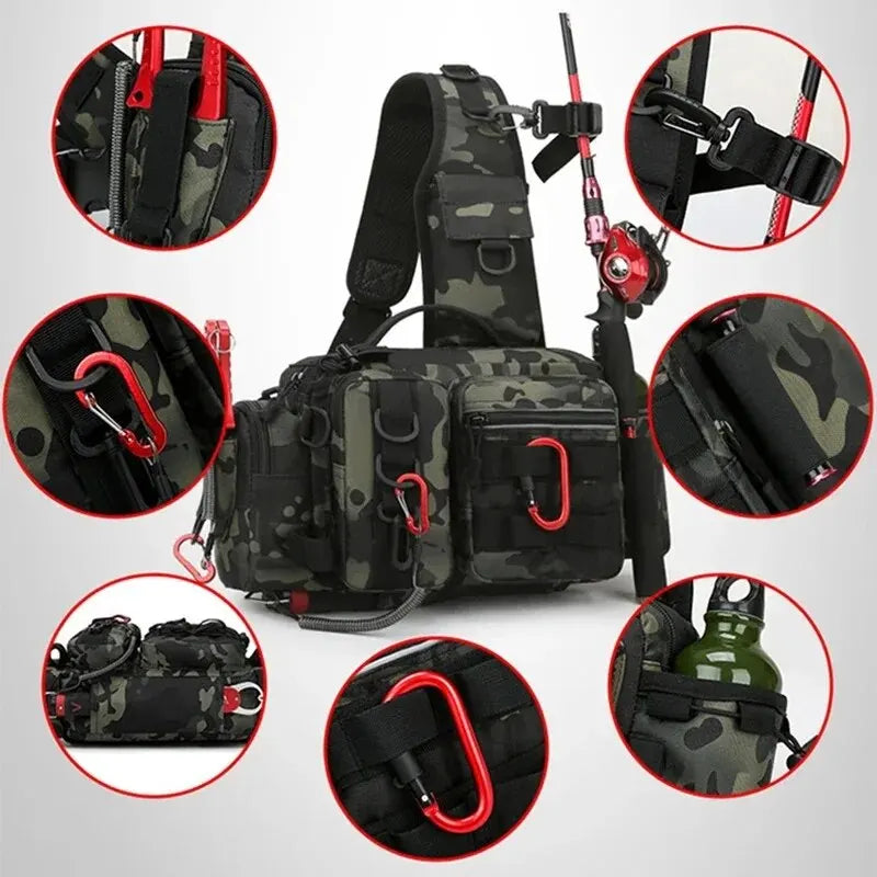 Fishing Tackle Backpack: Gear Storage Bag with Rod Holder, Fanny Pack Design for Men - Fly Fishing Sling Shoulder Bag