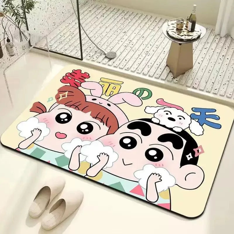 30×40cm Cartoon Shower Mat - Quick-Dry Water Absorbent Bath Mat with Crayon Shin-chan Design