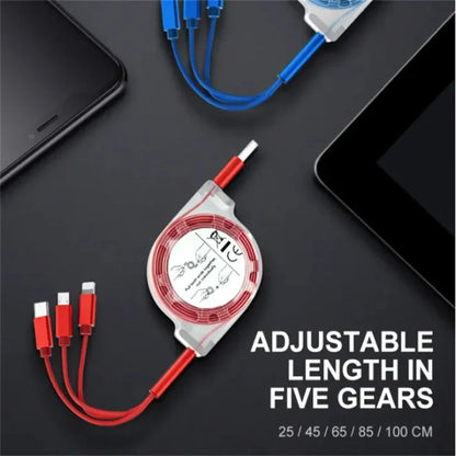 3-in-1 Retractable USB Data Cable – Fast Charging for iPhone, Type-C & Micro USB, Compatible with Android, Xiaomi, Huawei, Samsung
