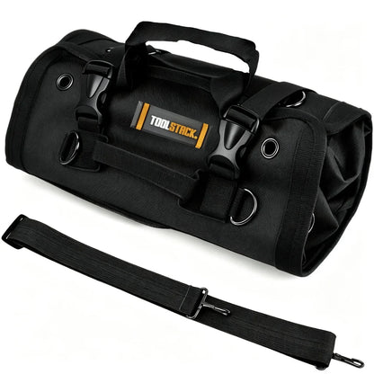 Toolstack Roll-Up Canvas Tool Bag - 4-Zipper Pocket Organizer with Hanging Strap for Hand Tools