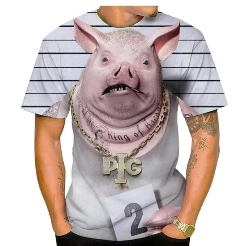 Men's Funny Pig Graphic T-Shirt - 3D Print Loose Fit Short Sleeve Summer Tee