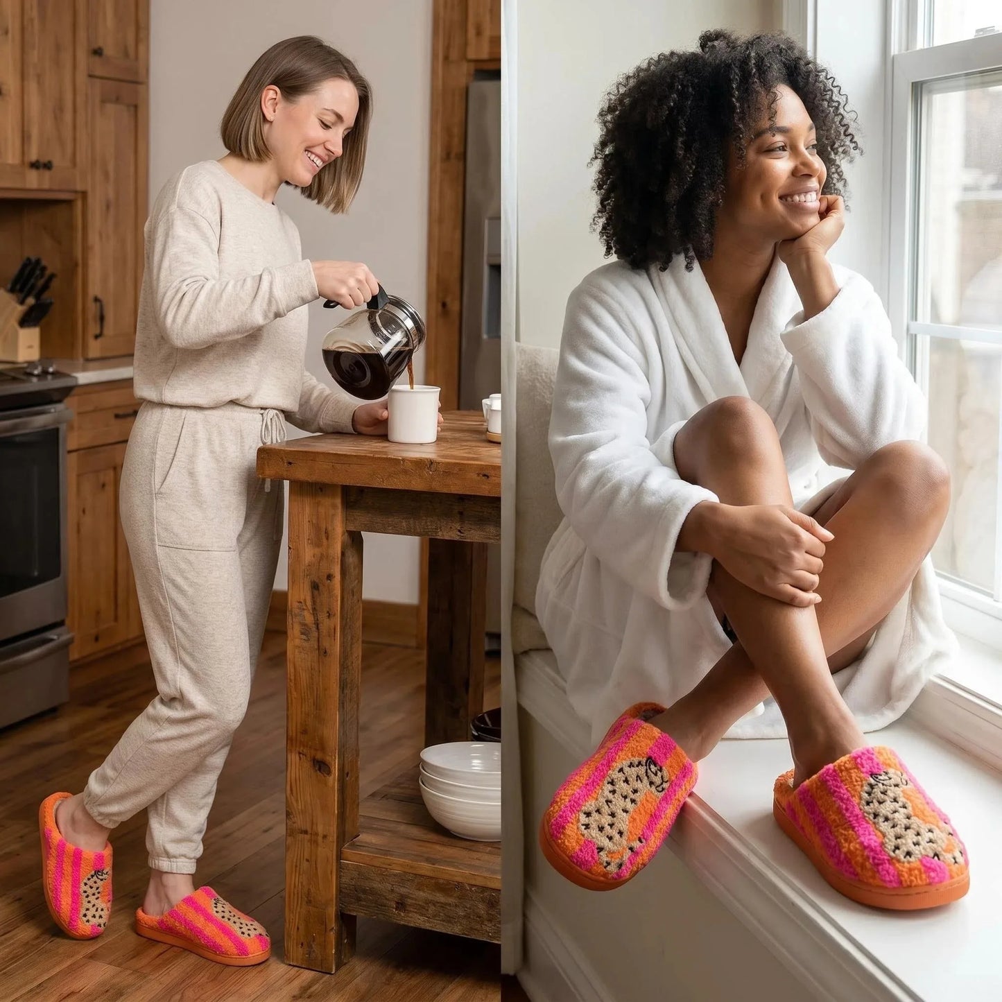 Color Block Leopard Plush Slippers - Warm Non-Slip Indoor Winter Shoes for Women & Holiday Gifts