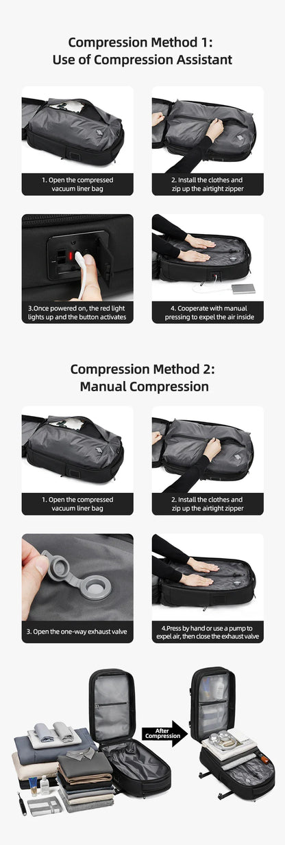 Travel Trolley Vacuum Compression Backpack — Wheeled Rolling Luggage Bag for Men, Boardable Business Travel