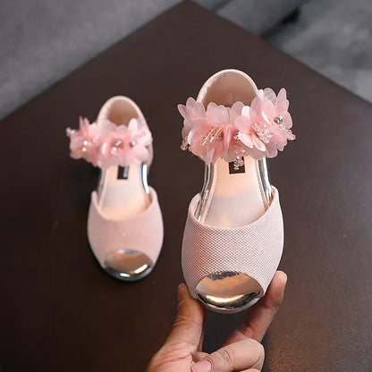 Girls Rhinestone Flower Sandals - Soft Sole Princess Dance Shoes for Kids