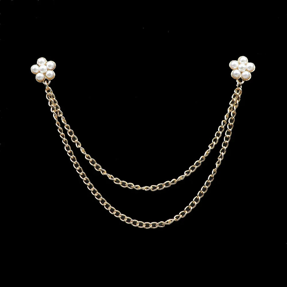 Fashion Gentleman Tassel Brooch – Men’s Suit & Shirt Lapel Pin with Chain, Pearl & Star for Wedding or Party