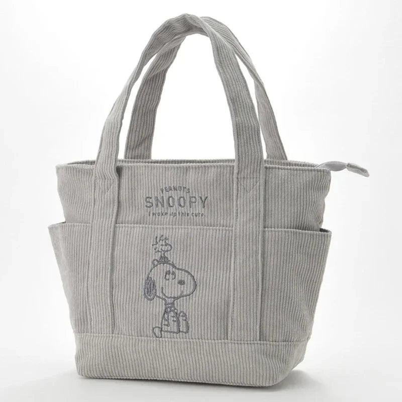 Disney Snoopy Corduroy Tote Bag – Cute Large Capacity Handbag with Zipper, Casual Shoulder Bag for Students