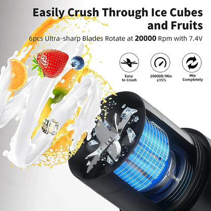 Portable Fruit Juicer - Rechargeable Mini Blender with 6 Sharp Blades for Shakes and Smoothies