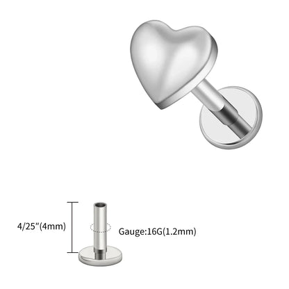 Right Grand ASTM F136 Titanium 16G Heart Flat Back Labret Stud – Monroe, Lip, Helix, Tragus, Conch & Earlobe Cartilage Piercing Body Jewelry