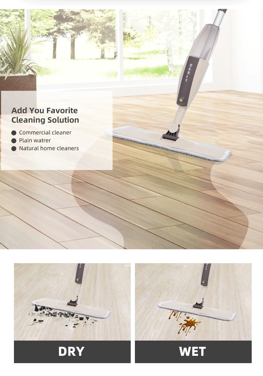 Spray Mop Broom Set — Magic Flat Mop with Rotating Head, Reusable Microfiber Pads for Home Floor Cleaning