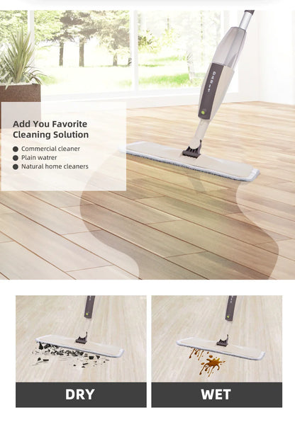 Spray Mop Broom Set — Magic Flat Mop with Rotating Head, Reusable Microfiber Pads for Home Floor Cleaning