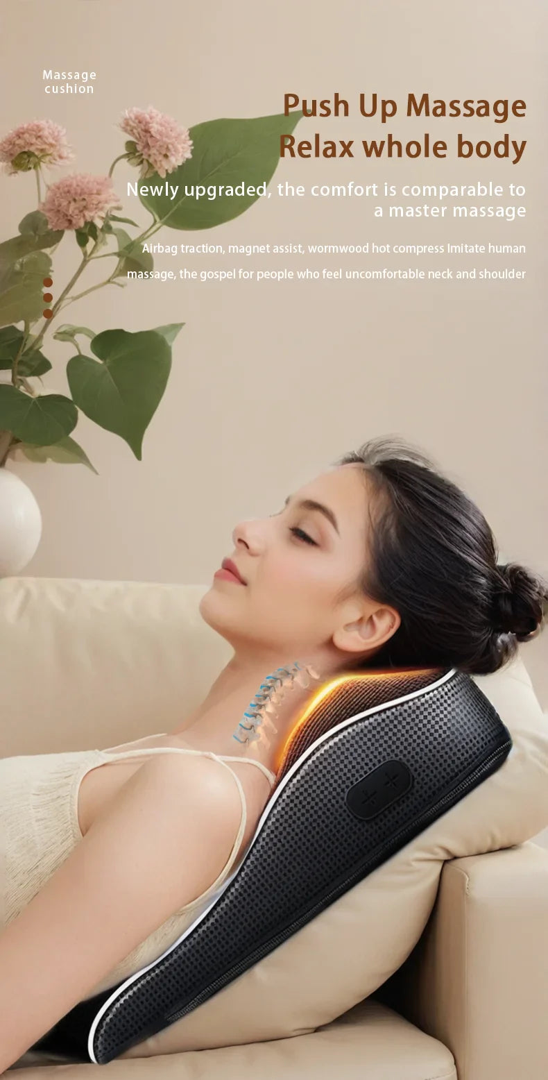 Manufacturer Direct Electric Shiatsu Neck & Head Massager Pillow with Heating and Vibration – Cervical Traction Car Back Massager
