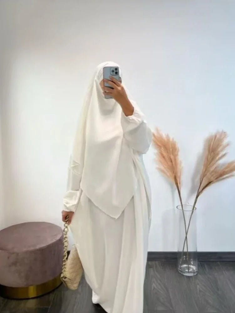 Women’s Eid 2023 2-Piece Khimar & Abaya Set – Long Islamic Prayer Dress Full Cover Hijab Ramadan Kaftan Djellaba