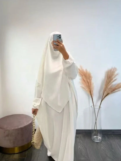 Women’s Eid 2023 2-Piece Khimar & Abaya Set – Long Islamic Prayer Dress Full Cover Hijab Ramadan Kaftan Djellaba
