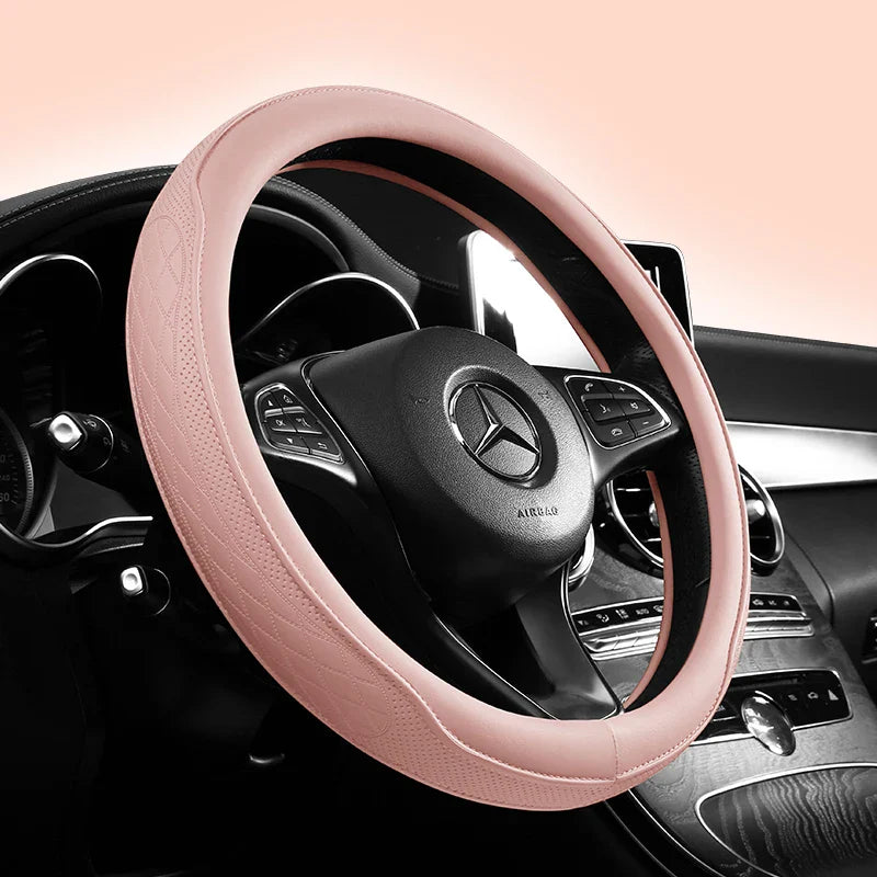 Napa Leather Perforated Car Steering Wheel Cover – Non-Slip, Breathable, Universal 15 Inch (Approx. 38.1cm) Patchwork Design